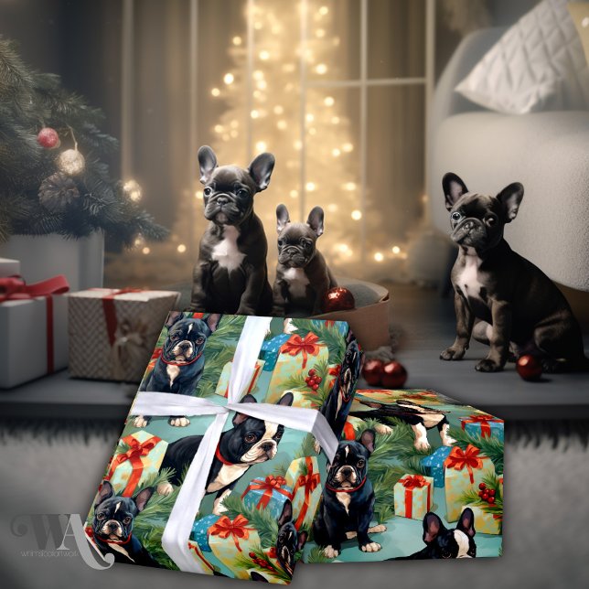 Papel De Presente Cachorro francês de Natal bonito (Criador carregado)