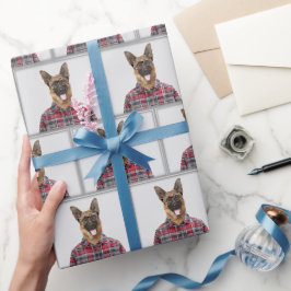 Papel De Presente Cachorro german shepherd Na Xadrez