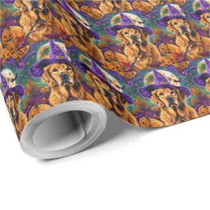 Papel De Presente Cachorro Golden Retriever Assustador Abóbora de Br