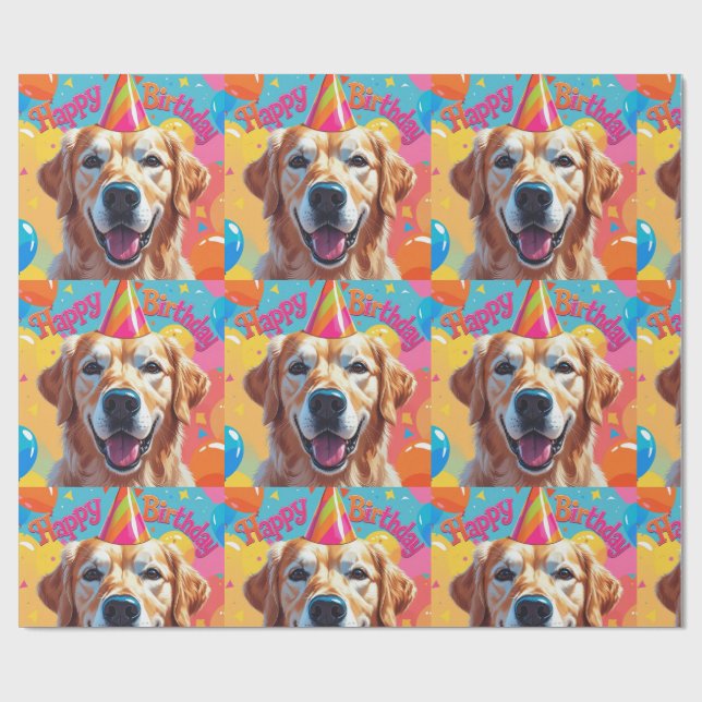 Papel De Presente Cachorro Golden Retriever Colorido (Aberto)