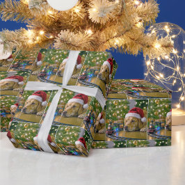 Papel De Presente Cachorro Golden Retriever de Natal Assistindo a um