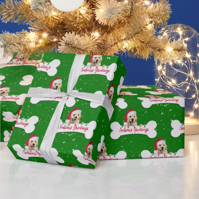 Papel De Presente Cachorro Golden Retriever de Natal em Osso (Feriados)
