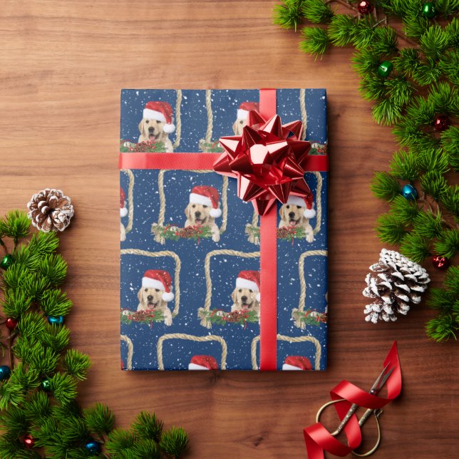 Papel De Presente Cachorro Golden Retriever dourado de Natal em mold (Presente de Natal)
