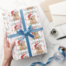 Papel De Presente Cachorro Golden Retriever Papai Noel Natal