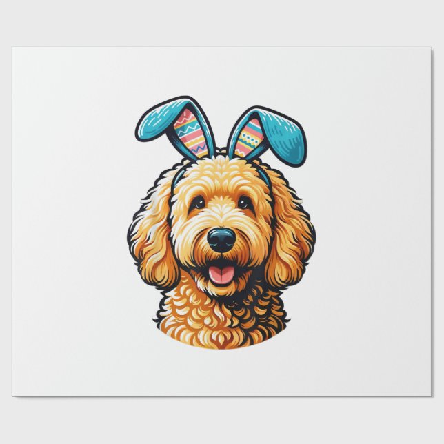 Papel De Presente Cachorro Goldendoodle da Páscoa Usando Orelhas de  (Aberto)