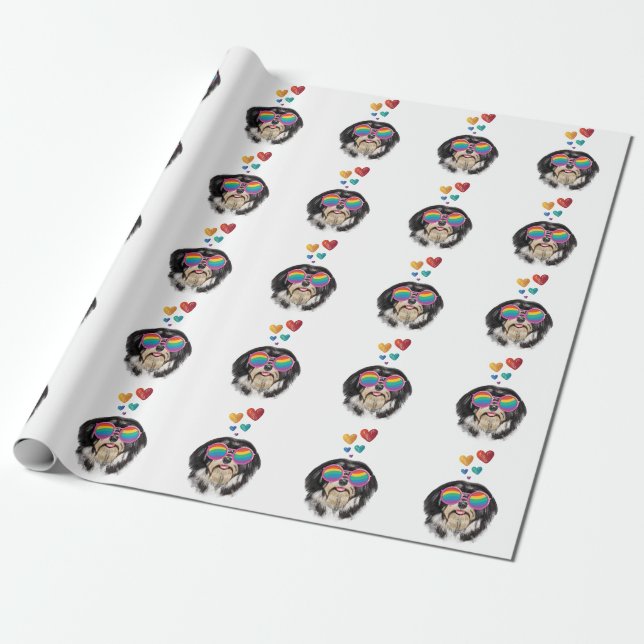 Papel De Presente Cachorro Havanês com Almofada do Dia dos Namorados (Desenrolado)