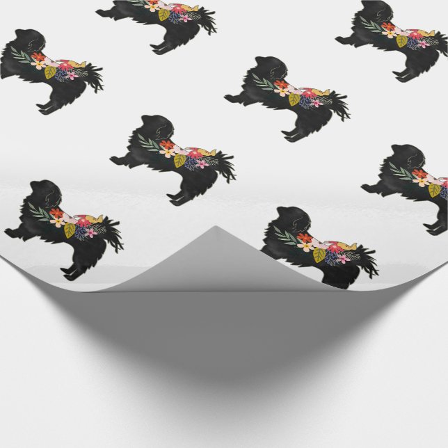 Papel De Presente Cachorro Japonês Breu Bohemian Floral Silhouette (Ponta)