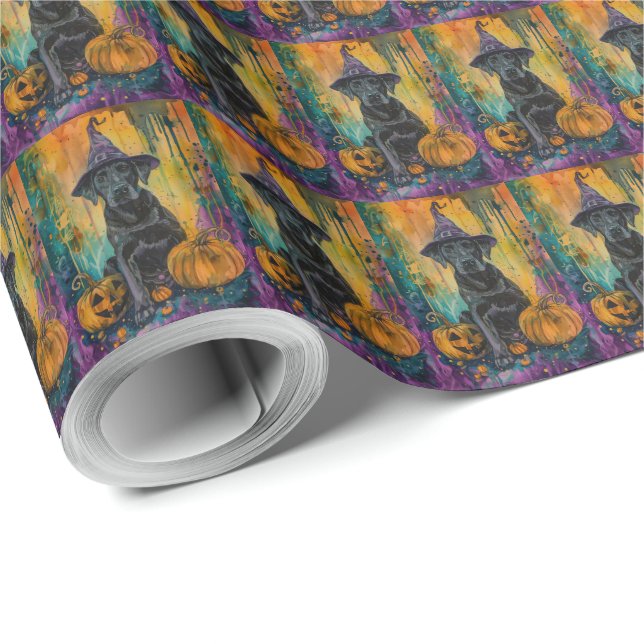 Papel De Presente Cachorro Labrador Assustador Dia das Bruxas Bruxa  (Ponta do rolo)