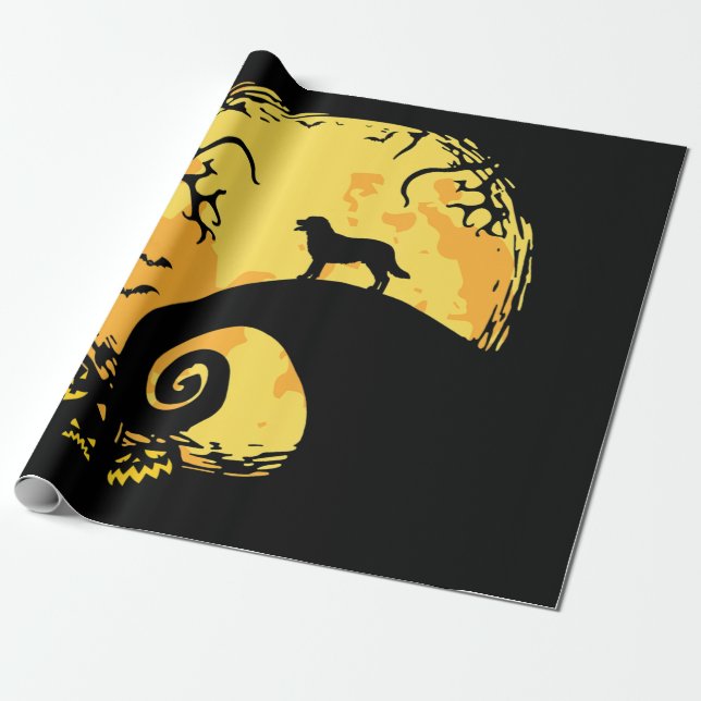 Papel De Presente Cachorro | Labrador Full Moon Spooky Halloween (Desenrolado)
