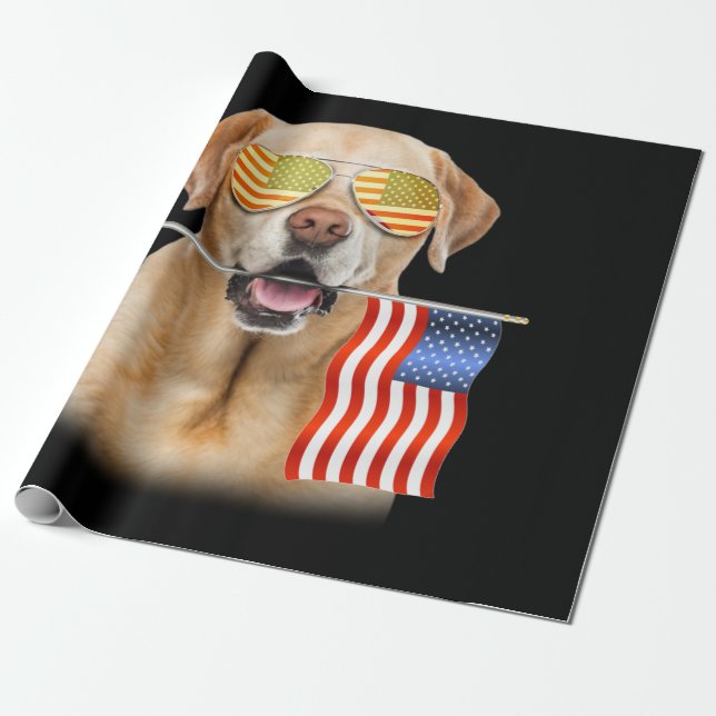 Papel De Presente Cachorro | Labrador Retriever EUA Flag (Desenrolado)