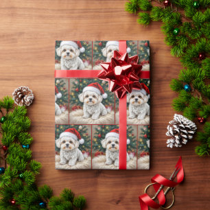 Papel De Presente Cachorro Maltês de Natal em um Travesseiro de pele