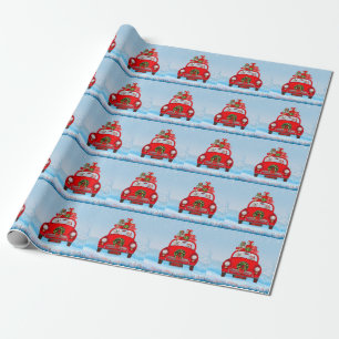 Papel De Presente Cachorro Maltês No Carro Com Papai Noel