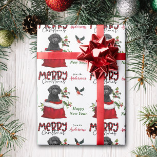 Papel De Presente Cachorro negro e bonito de labradoodle no saco de