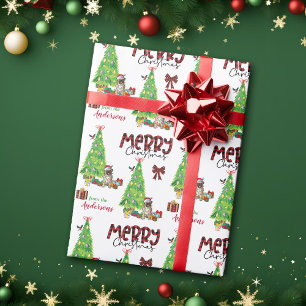 Papel De Presente Cachorro, pássaro e árvore de Natal