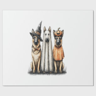 Papel De Presente Cachorro Pastor Alemão Fantasma de Halloween