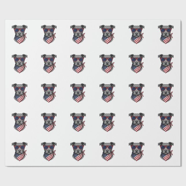 Papel De Presente Cachorro Patriótico Com Óculos De Sol Camisa Vinta (Aberto)