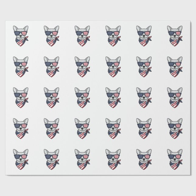 Papel De Presente Cachorro Patriótico com Óculos de Sol de Bandeira  (Aberto)