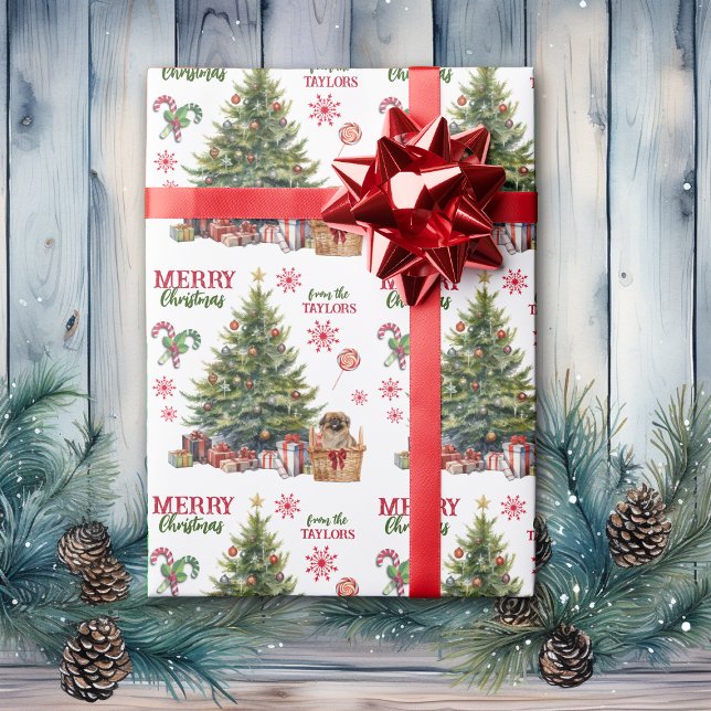 Papel De Presente Cachorro Pekingês debaixo da árvore de Natal (Criador carregado)