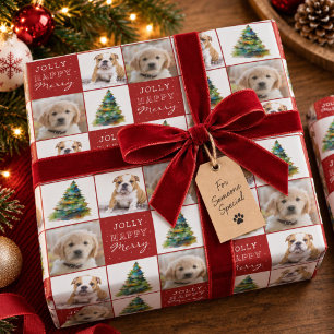 Papel De Presente Cachorro Pet 2 Fotos Árvore de Natal Aquarela