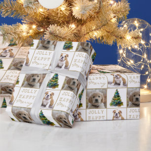 Papel De Presente Cachorro Pet 2 Fotos Árvore de Natal Aquarela