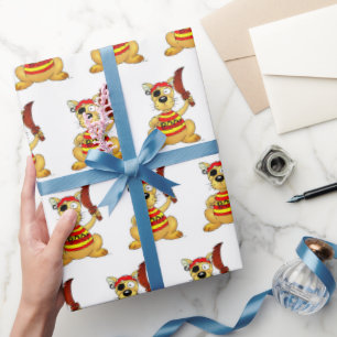 Papel De Presente Cachorro Pirata Engraçado com Espada de Brinquedo