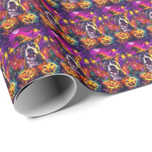 Papel De Presente Cachorro Pitbull Assustador, Bruxa de Halloween e  (Ponta do rolo)