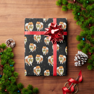 Papel De Presente Cachorro Pomerânia Festivo com Gravata Borboleta P