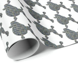 Papel De Presente Cachorro-Poodle Silhouette Amarelo & Azul Grade Br