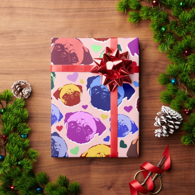 Papel De Presente Cachorro Pug Filhote PopArt Estilo Retro (Presente de Natal)