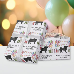 Papel De Presente Cachorro Pug Preto Colorido Pastel Feliz Aniversár