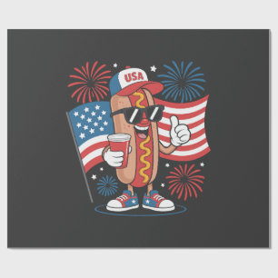 Papel De Presente Cachorro Quente de 4 de Julho Bandeira Americana P