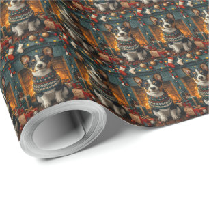 Papel De Presente Cachorro Rat Terrier com Presentes de Natal na Lar