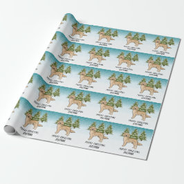 Papel De Presente Cachorro Retriever Amarelo Dourado Natal Texto Per