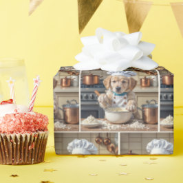 Papel De Presente Cachorro Retriever Dourado Chef Assado