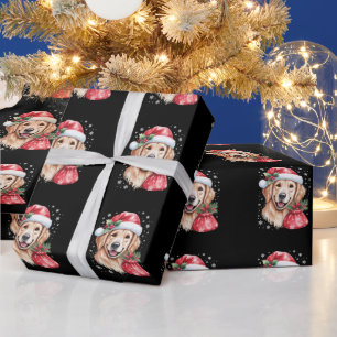 Papel De Presente Cachorro Retriever Dourado Luz de Natal Festa de F