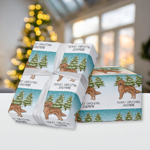 Papel De Presente Cachorro Retriever Dourado Vermelho Natal Texto Pe