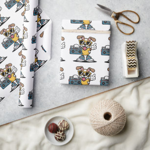 Papel De Presente Cachorro Retro Hip Hop: Cachorrinho Cartoon Legal