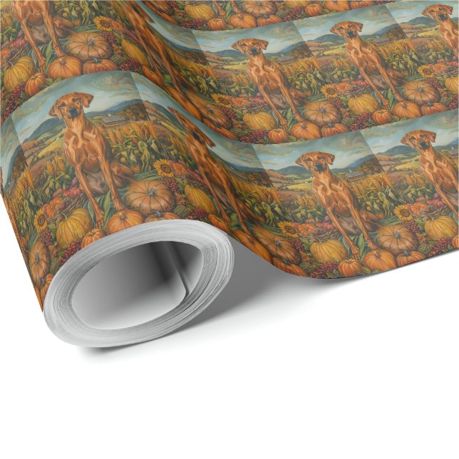 Papel De Presente Cachorro Ridgeback Rodeziano Colheita de Outono Aç (Ponta do rolo)