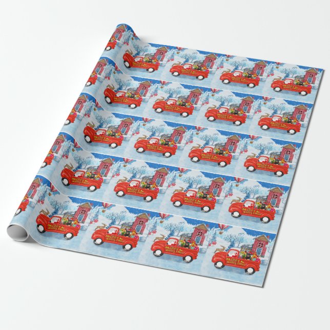Papel De Presente Cachorro Rottweiler Caminhão de Entrega de Natal N (Desenrolado)