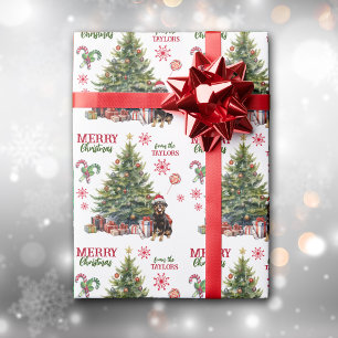 Papel De Presente Cachorro Rottweiler debaixo da árvore de Natal