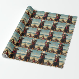 Papel De Presente Cachorro Rottweiler Natal Praia Vintage