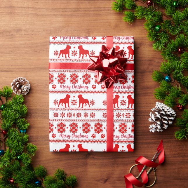 Papel De Presente Cachorro Rottweiler Nórdico Vermelho Natal (Presente de Natal)