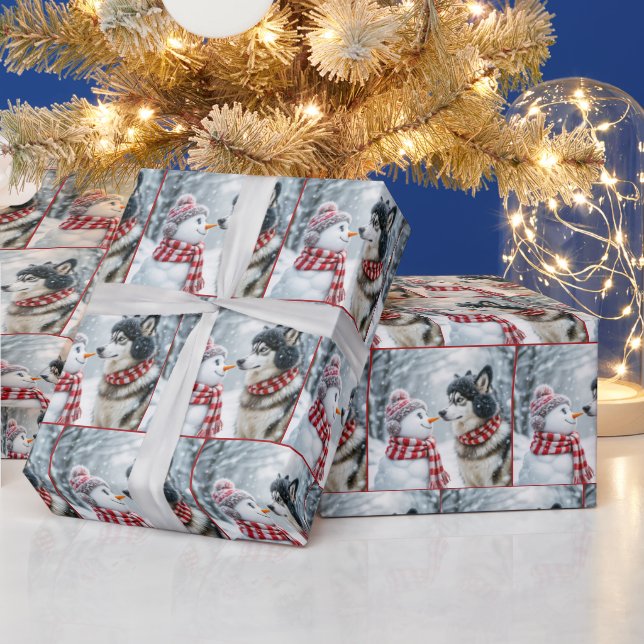 Papel De Presente Cachorro Rouco De Natal Com Neve (Feriados)