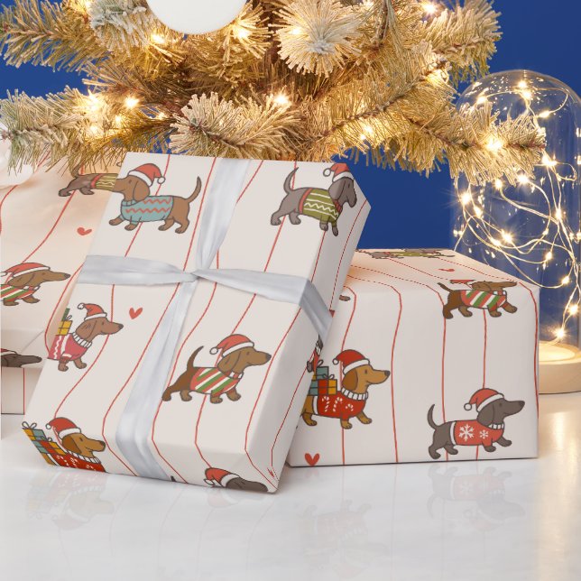 Papel De Presente Cachorro Salsicha de Natal (Feriados)