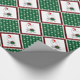 Papel De Presente Cachorro Samoyed Dog Cujo Chapéu Natal Papai Noel