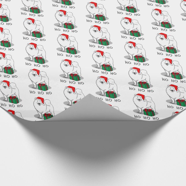 Papel De Presente Cachorro Samoyed Dog Cujo Chapéu Natal Papai Noel (Ponta)