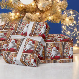Papel De Presente Cachorro Samoyed Vestindo um Chapéu do Papai Noel