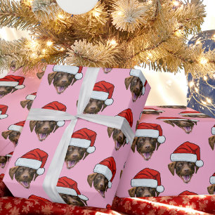 Papel De Presente Cachorro Santa Hat   Foto do rosto personalizado c