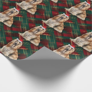 Papel De Presente Cachorro Santa Plaid Natal Festa Afegão