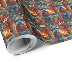 Papel De Presente Cachorro Schnauzer Com Presentes De Natal Lareira